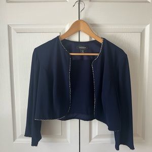R & M Richards Navy Blue Short Cardigan Jacket w/ Rhinestones Formal SZ 16 EUC